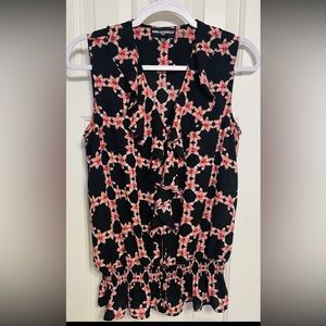 Karl Lagerfeld Women's Black & Pink Floral Sleeveless Button Up Blouse Size S